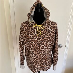 SMILEY Brown Leopard Print Hoodie with Yellow Drawstring Size 6